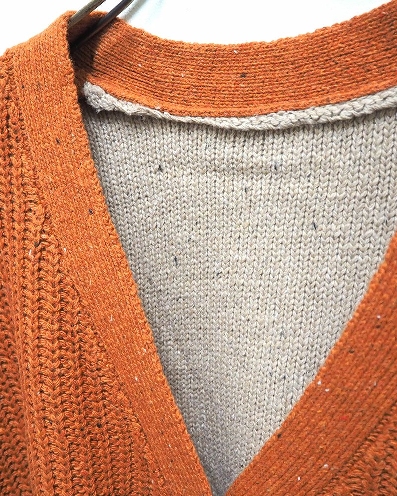 ネップ配色ニットカーディガン カラフル デザインニット 配色切替 Vネック ゆったりシルエット 秋冬 羽織り