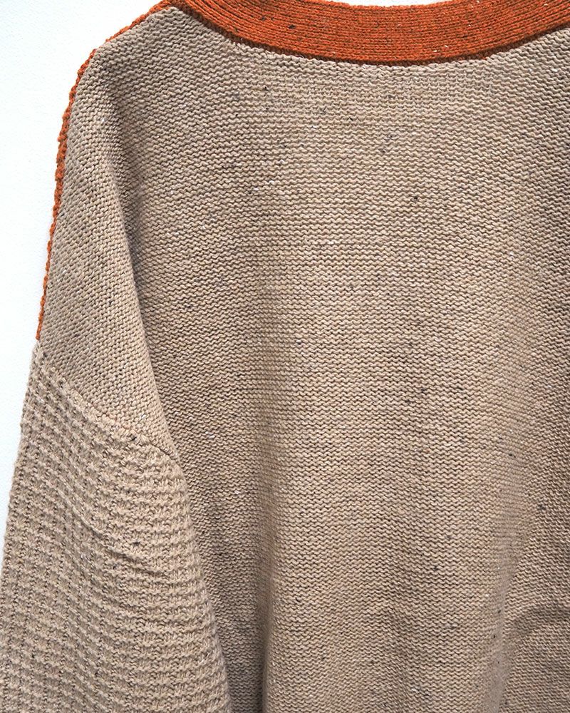 ネップ配色ニットカーディガン カラフル デザインニット 配色切替 Vネック ゆったりシルエット 秋冬 羽織り