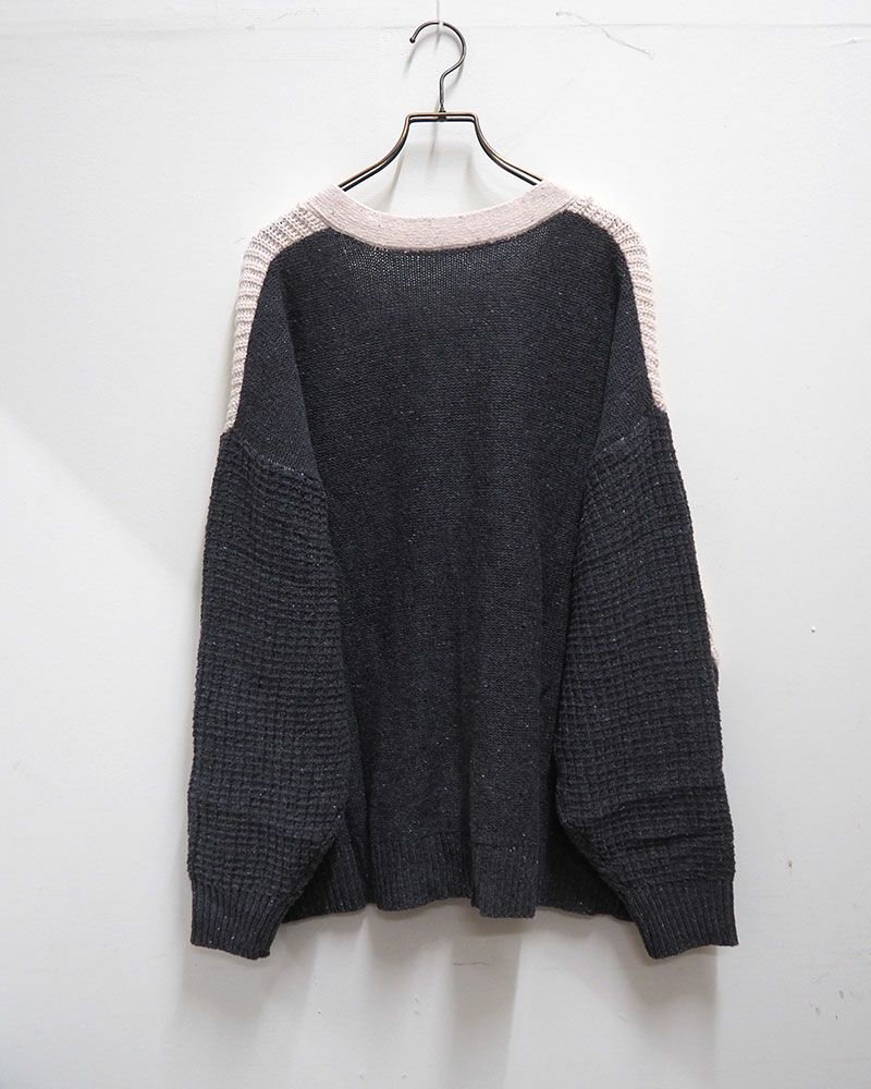 ネップ配色ニットカーディガン カラフル デザインニット 配色切替 Vネック ゆったりシルエット 秋冬 羽織り