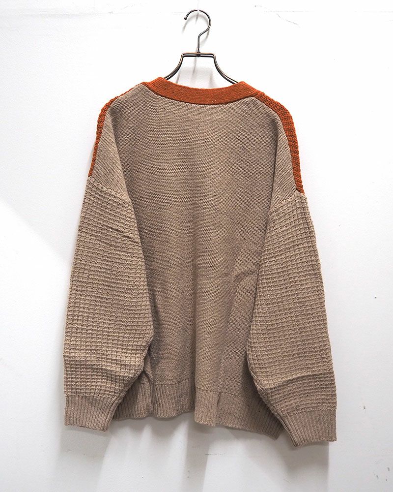 ネップ配色ニットカーディガン カラフル デザインニット 配色切替 Vネック ゆったりシルエット 秋冬 羽織り