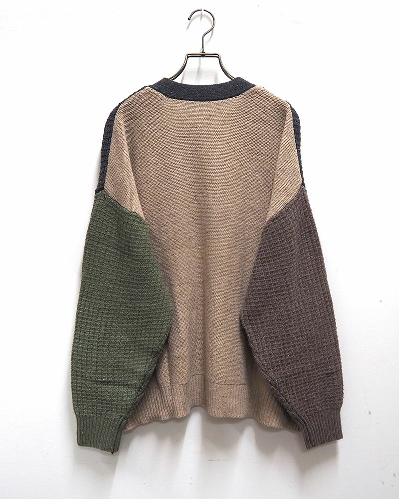 ネップ配色ニットカーディガン カラフル デザインニット 配色切替 Vネック ゆったりシルエット 秋冬 羽織り