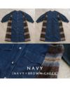 チェック柄シャギー×デニム切り替えロングコート レディース 秋冬アウター ゆったりシルエット