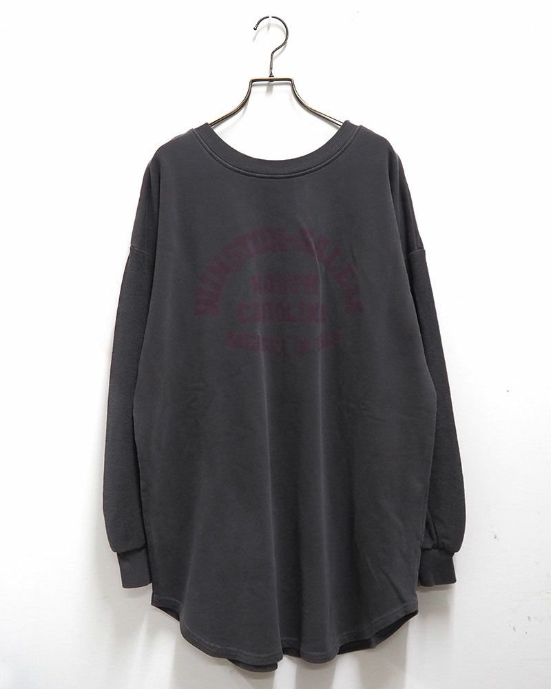 ピグメント裏毛ヘンリーネックチュニック｜カレッジロゴとシンプルヘンリーのリバーシブル仕様、体型カバーも叶うゆったりシルエットのレディーストップス