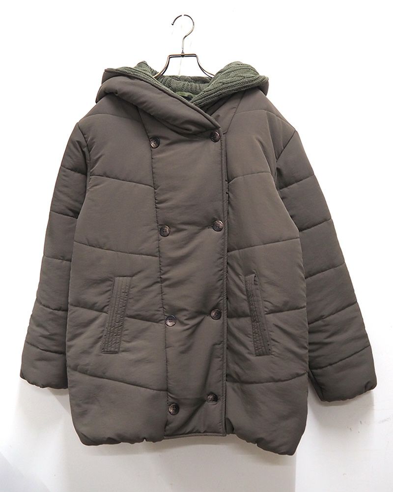 imiless フード裏ニット中綿ブルゾン レディース 秋冬アウター 軽くて暖かい フード付き ゆったりシルエット カジュアル 防寒 コート