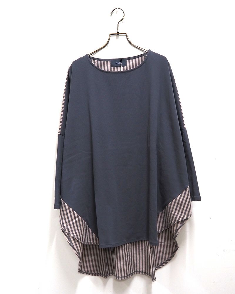 limiless ストライプ・チェック切替チュニック｜秋カラーでゆったりシルエット、前後差丈で体型カバーも叶うレディーストップス