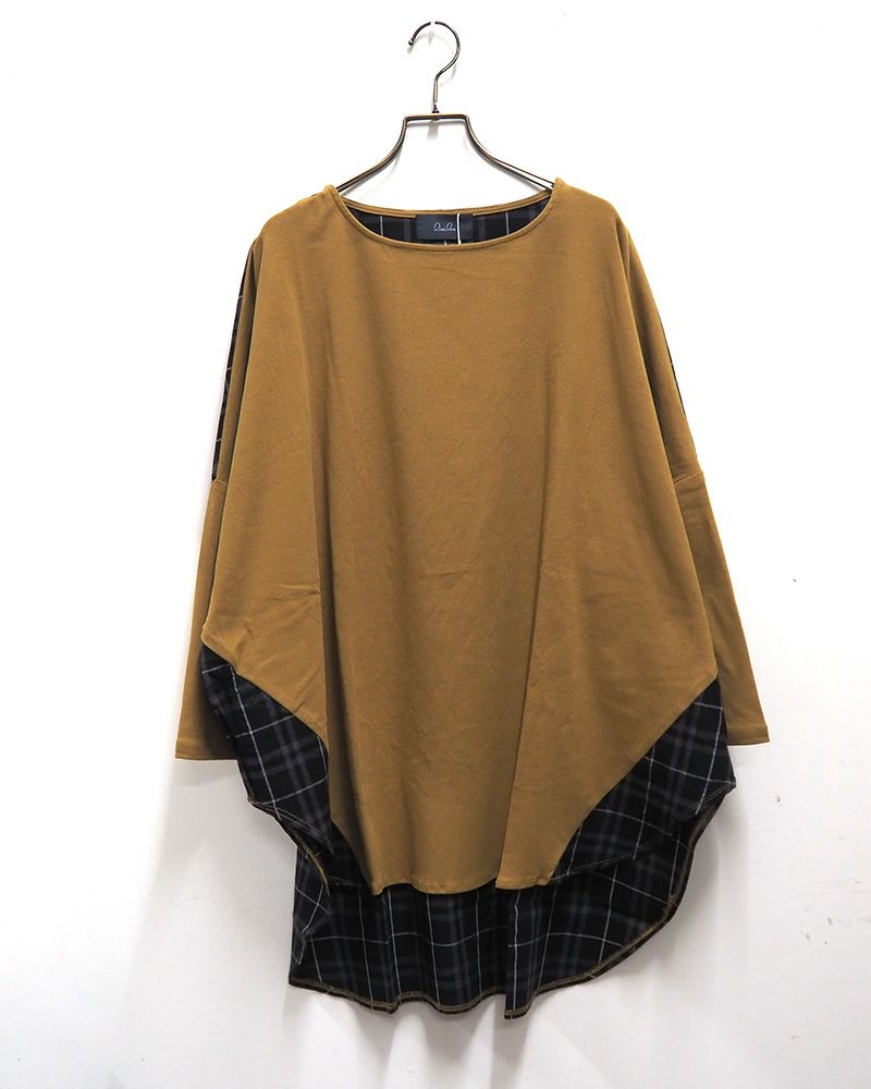 limiless ストライプ・チェック切替チュニック｜秋カラーでゆったりシルエット、前後差丈で体型カバーも叶うレディーストップス