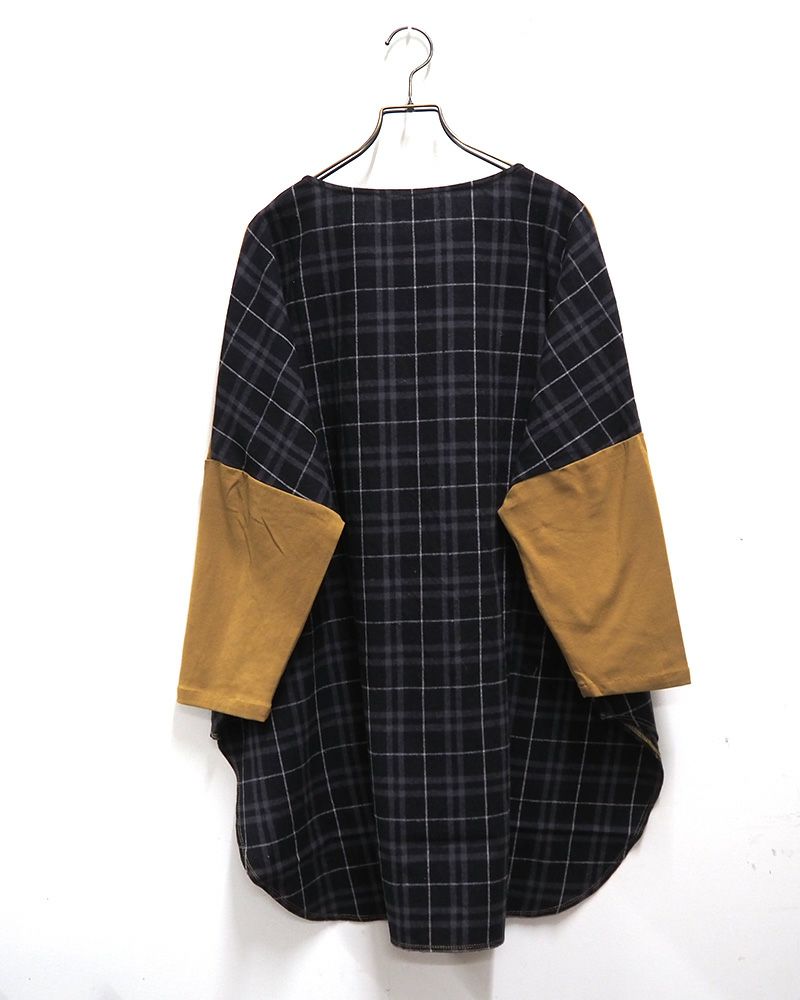 limiless ストライプ・チェック切替チュニック｜秋カラーでゆったりシルエット、前後差丈で体型カバーも叶うレディーストップス