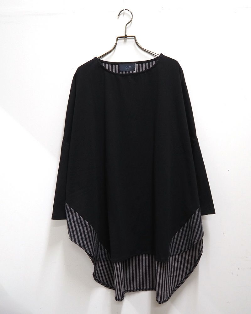 limiless ストライプ・チェック切替チュニック｜秋カラーでゆったりシルエット、前後差丈で体型カバーも叶うレディーストップス