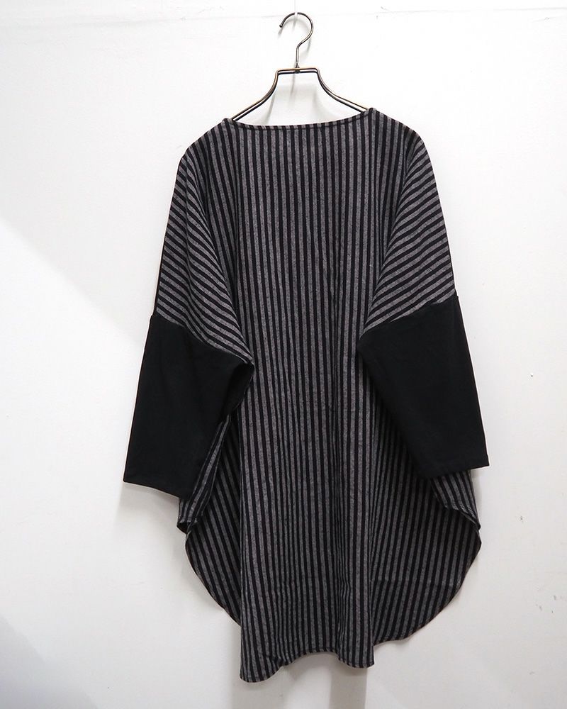 limiless ストライプ・チェック切替チュニック｜秋カラーでゆったりシルエット、前後差丈で体型カバーも叶うレディーストップス
