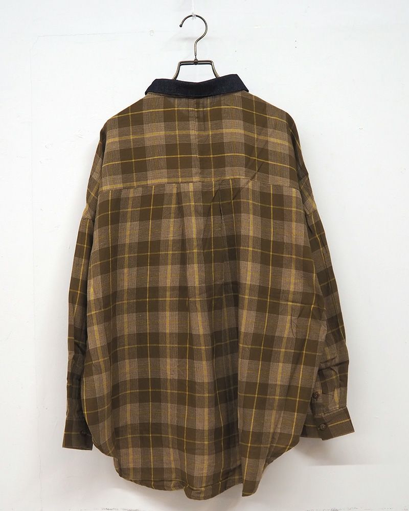 ビエラチェックブラウス レディース 薄手 デニム襟 ポケット付き 長袖