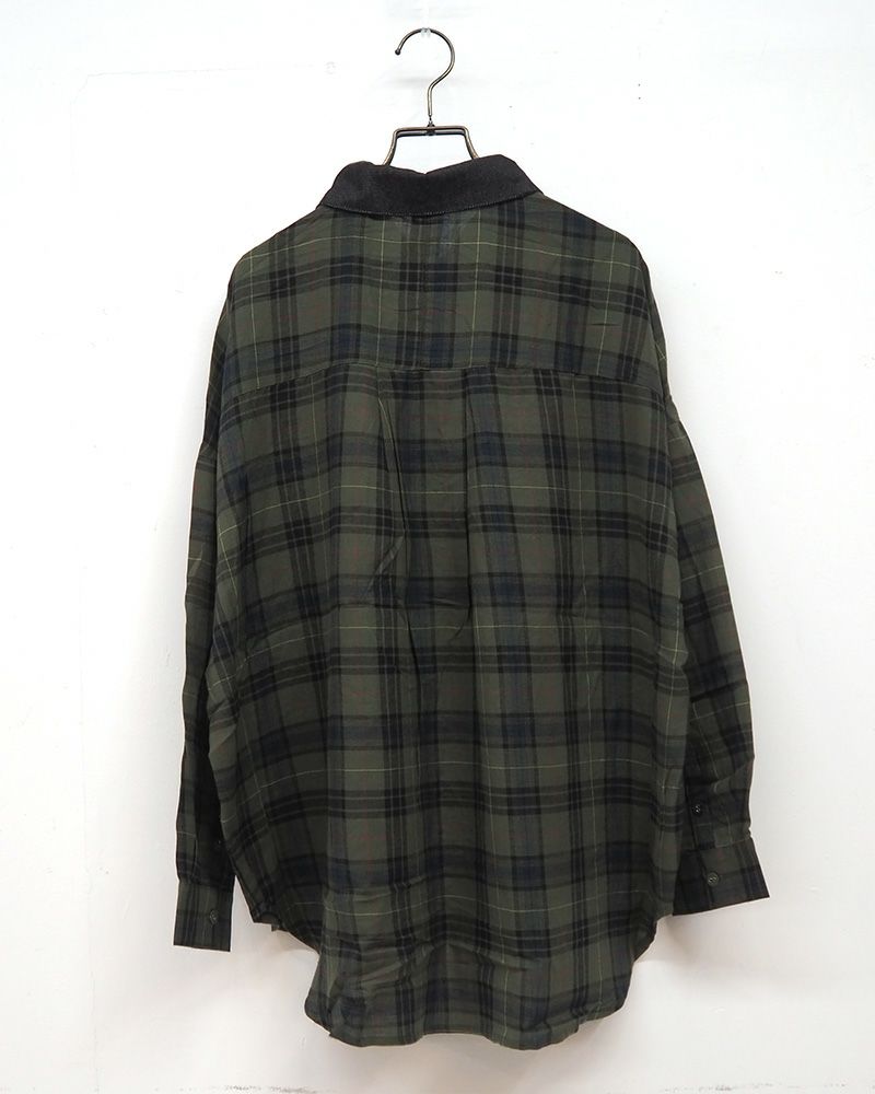 ビエラチェックブラウス レディース 薄手 デニム襟 ポケット付き 長袖