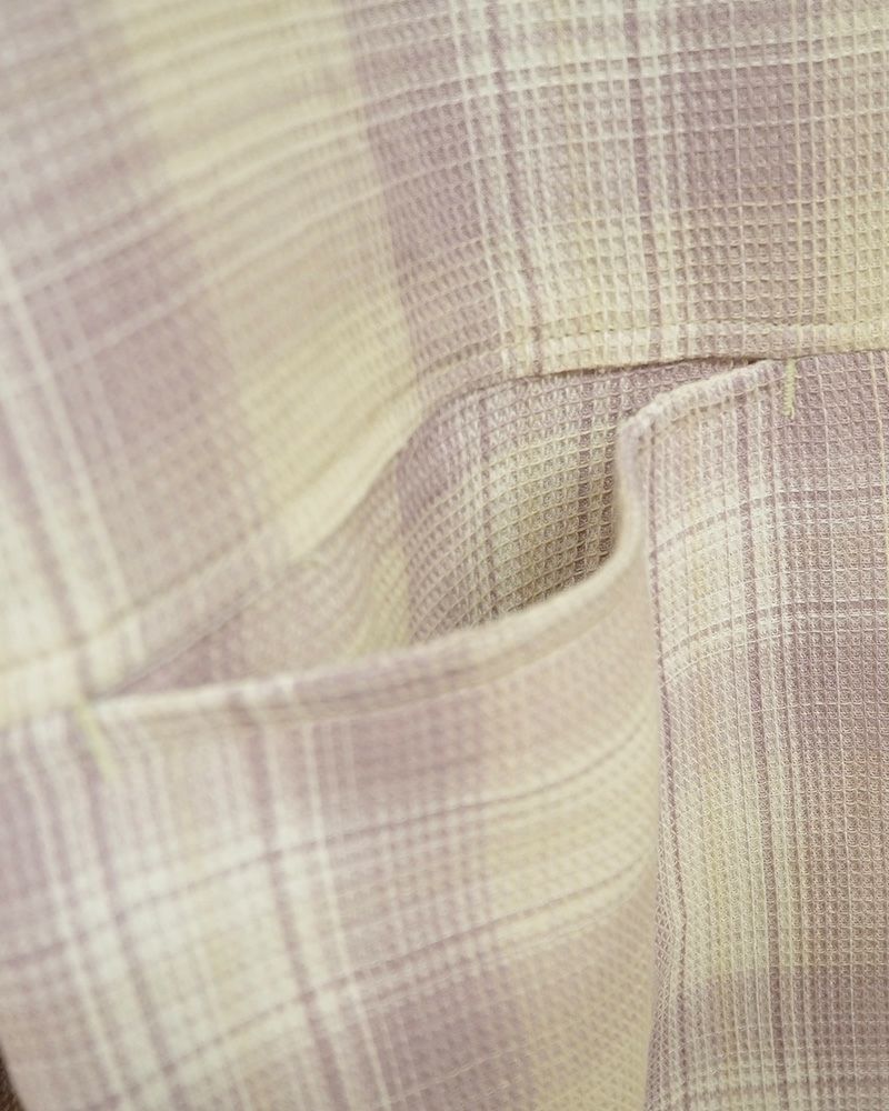 ワッフルチェックブラウス レディース 薄手 ナチュラルカラー 長袖