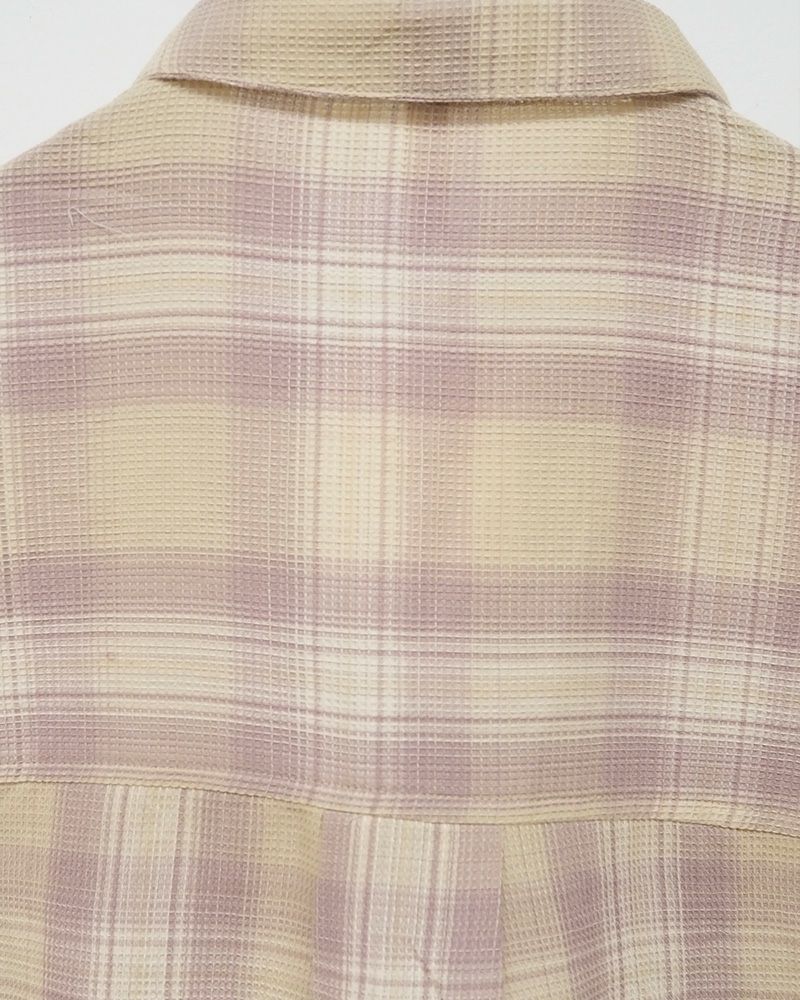 ワッフルチェックブラウス レディース 薄手 ナチュラルカラー 長袖