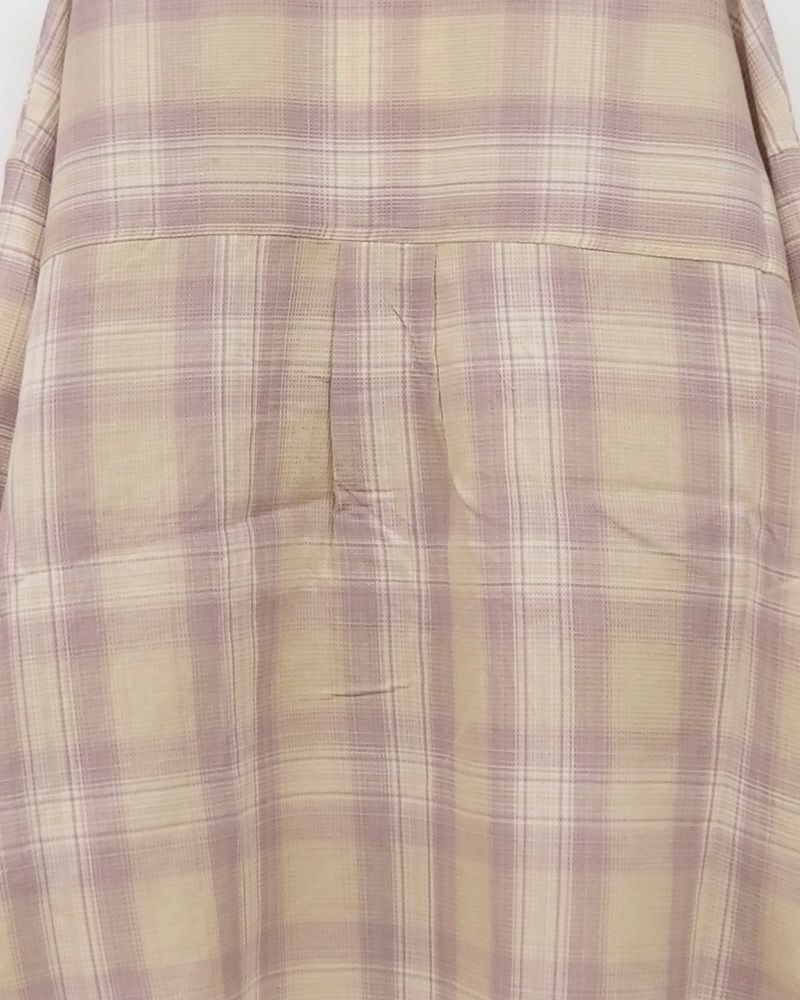 ワッフルチェックブラウス レディース 薄手 ナチュラルカラー 長袖