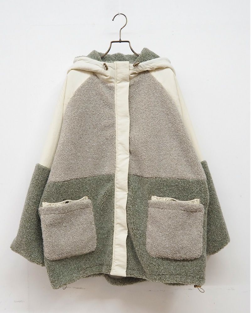 imiless 配色ボアフーディジャケット レディース 秋冬アウター フード付き ゆったりシルエット 二重ポケット付き カジュアル 防寒 ジャケット