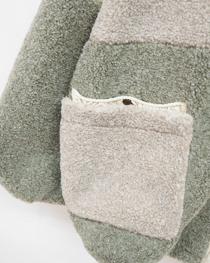 imiless 配色ボアフーディジャケット レディース 秋冬アウター フード付き ゆったりシルエット 二重ポケット付き カジュアル 防寒 ジャケット