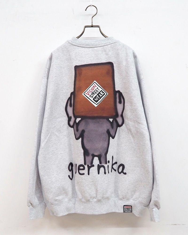 ビジョンストリートウェア guernika コラボ クルースウェット フロントプリント アノニマウス デザイン