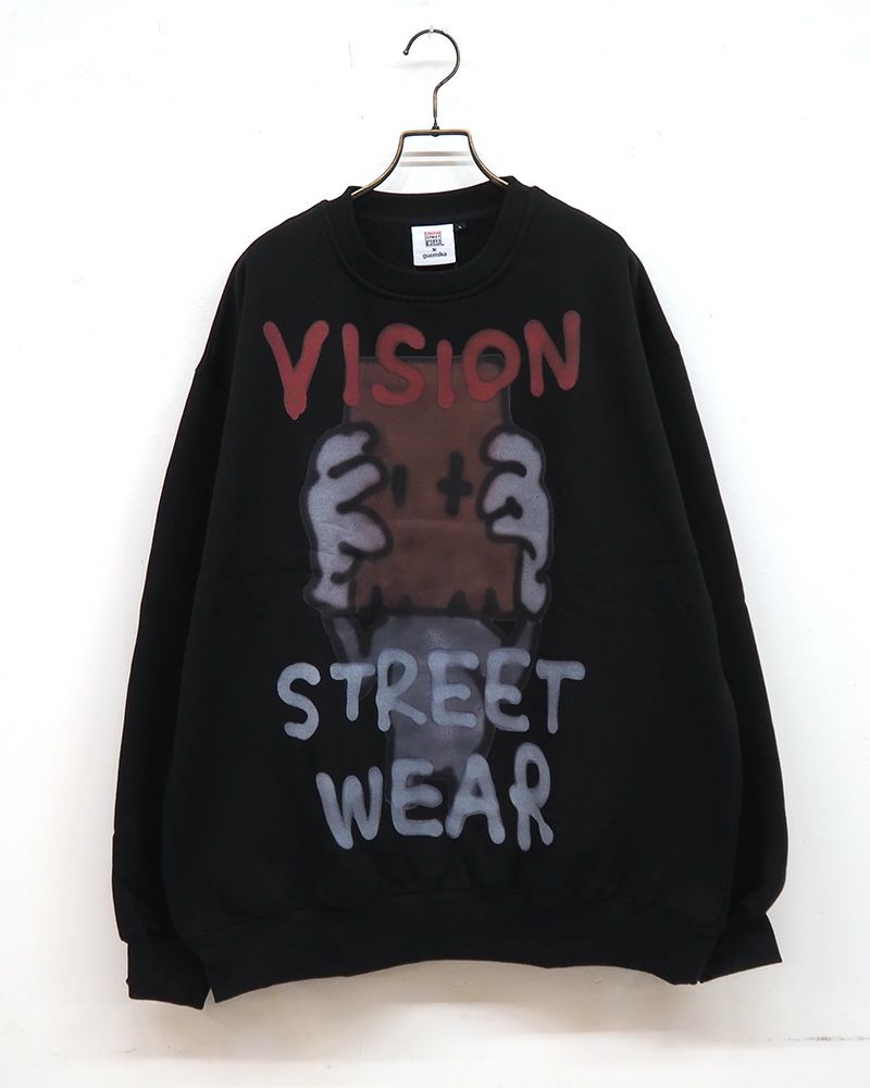 ビジョンストリートウェア guernika コラボ クルースウェット フロントプリント アノニマウス デザイン