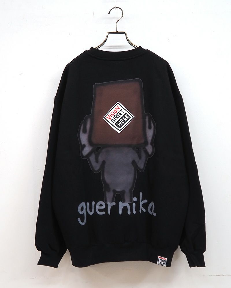 ビジョンストリートウェア guernika コラボ クルースウェット フロントプリント アノニマウス デザイン