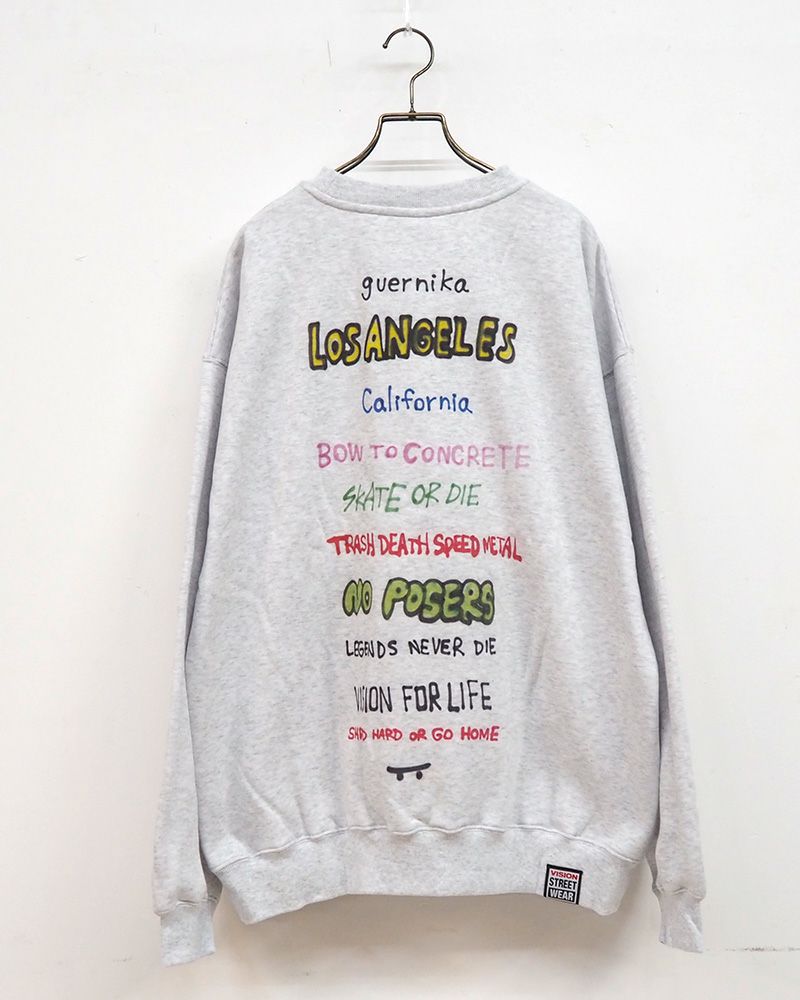 VISION STREET WEAR × guernika コラボスウェット スカルプリント オーバーサイズトレーナー ユニセックス 裏起毛 秋冬 ストリートファッション