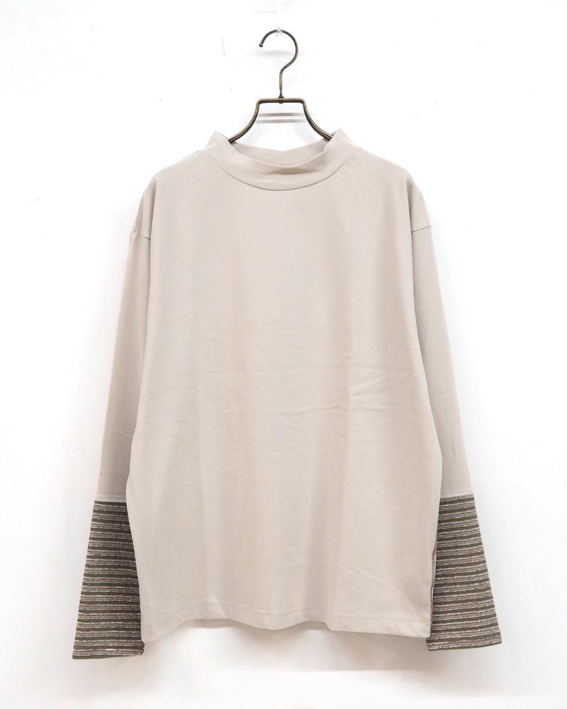 天竺オフハイネックロンTEE ベージュ オレンジ グレー ブラック 4カラー展開 綿100 長袖カットソー