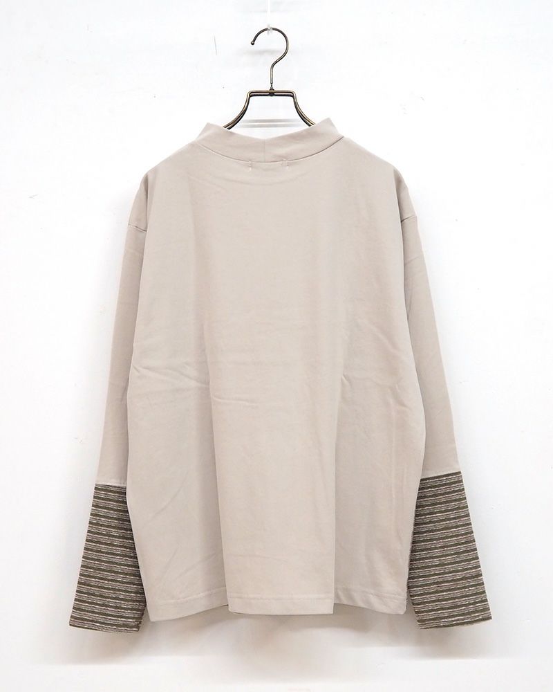 天竺オフハイネックロンTEE ベージュ オレンジ グレー ブラック 4カラー展開 綿100 長袖カットソー