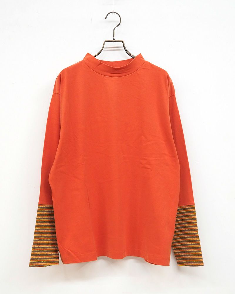天竺オフハイネックロンTEE ベージュ オレンジ グレー ブラック 4カラー展開 綿100 長袖カットソー
