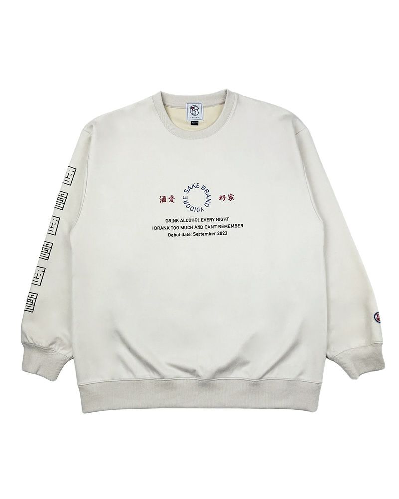 YOIDORE 酒愛好家シリーズ フェイクスエードスウェット トリコロール刺繍 和洋折衷デザイン ルーズシルエット ユニセックス