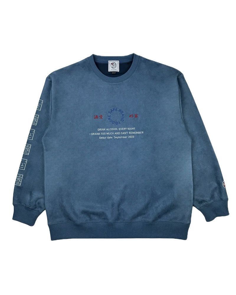 YOIDORE 酒愛好家シリーズ フェイクスエードスウェット トリコロール刺繍 和洋折衷デザイン ルーズシルエット ユニセックス