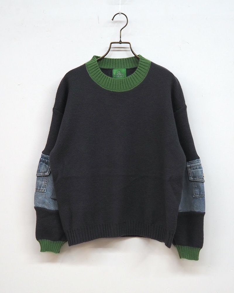 8Laboratory 配色ニット×デニムのドッキングプルオーバー グレー／レディースファッション 秋冬トップス