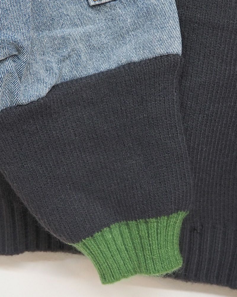 8Laboratory 配色ニット×デニムのドッキングプルオーバー グレー／レディースファッション 秋冬トップス