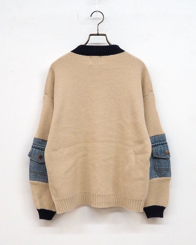 8Laboratory 配色ニット×デニムのドッキングプルオーバー グレー／レディースファッション 秋冬トップス