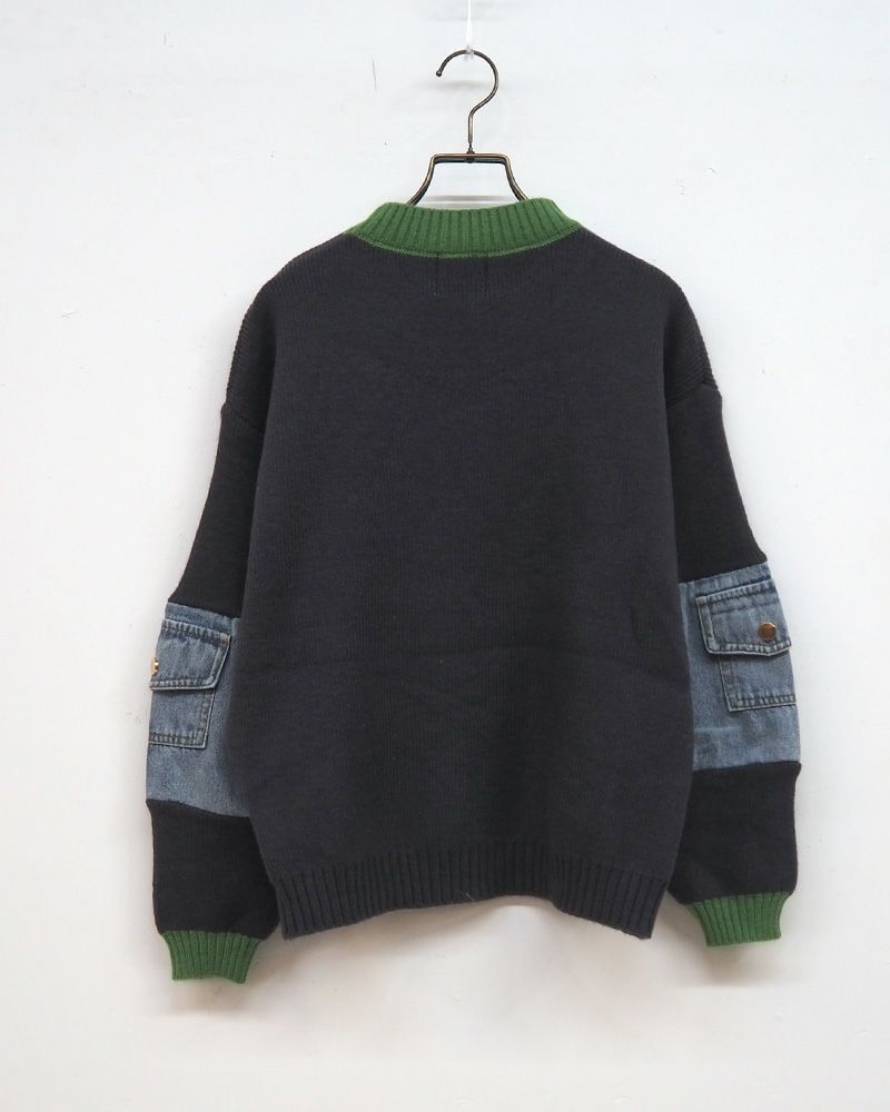 8Laboratory 配色ニット×デニムのドッキングプルオーバー グレー／レディースファッション 秋冬トップス