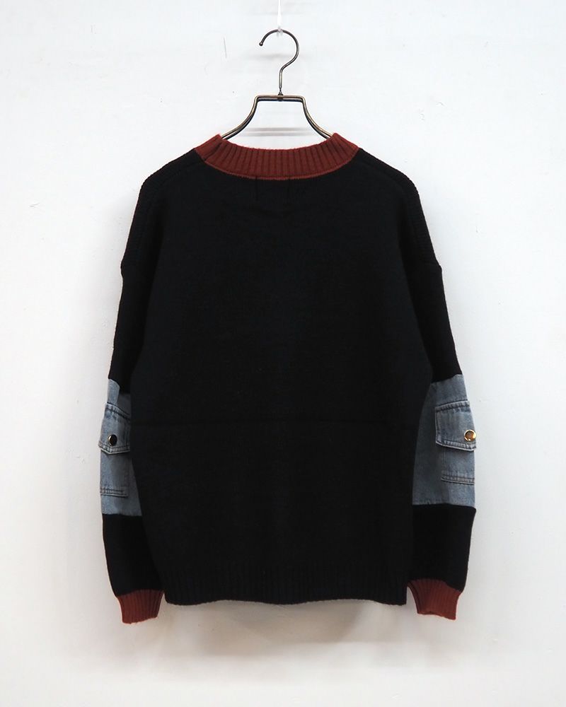 8Laboratory 配色ニット×デニムのドッキングプルオーバー グレー／レディースファッション 秋冬トップス