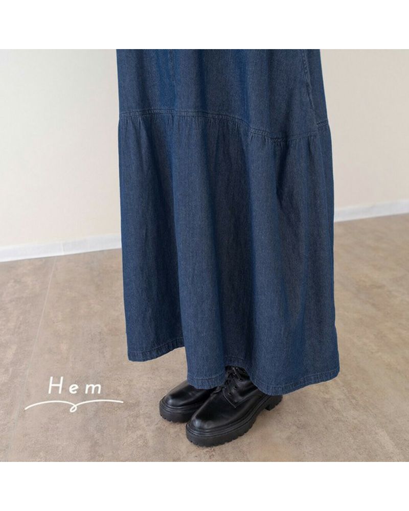 裏毛×デニム ギャザーワンピ レディースワンピース ゆったりシルエット カジュアルコーデ