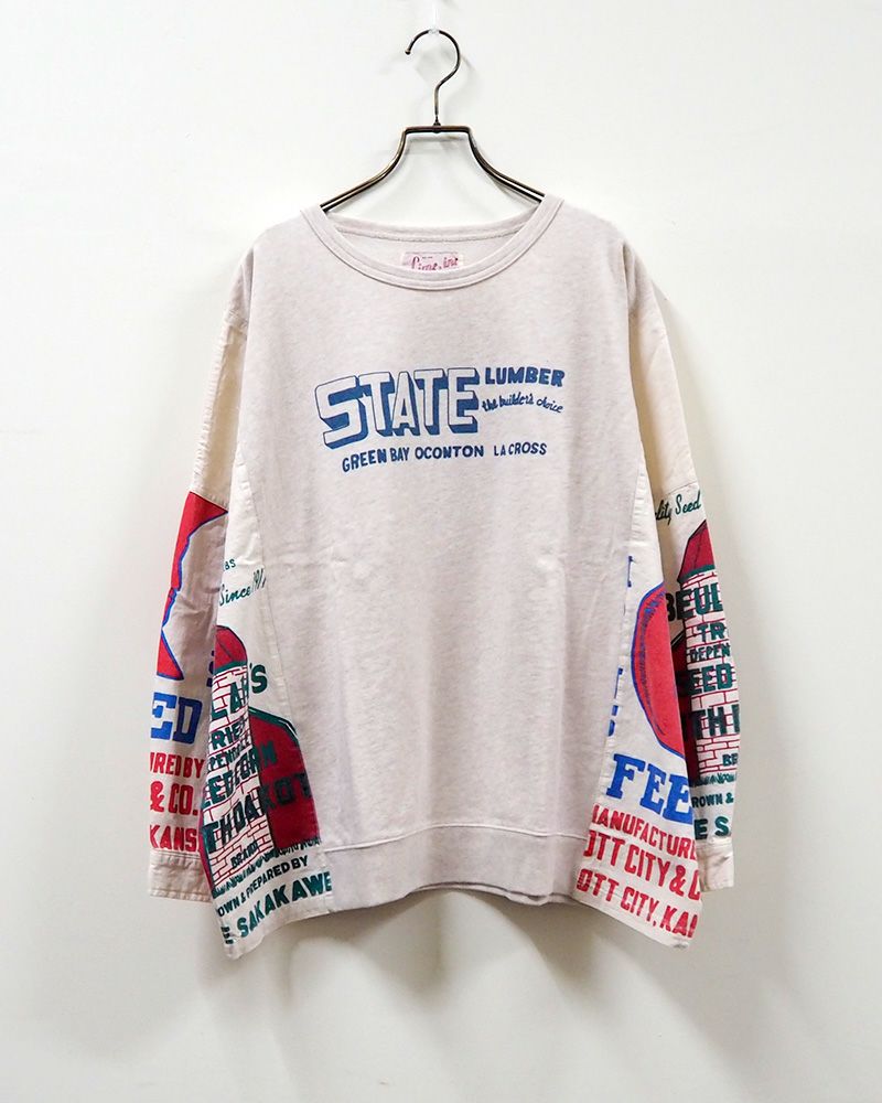 LIME.INC ライムインク プルオーバー ミニ裏毛 シャツドッキング 異素材トップス ロゴトップス レディース 長袖 大人カジュアル ゆったり 体型カバー ベージュ スミクロ カットソー 春服 秋服