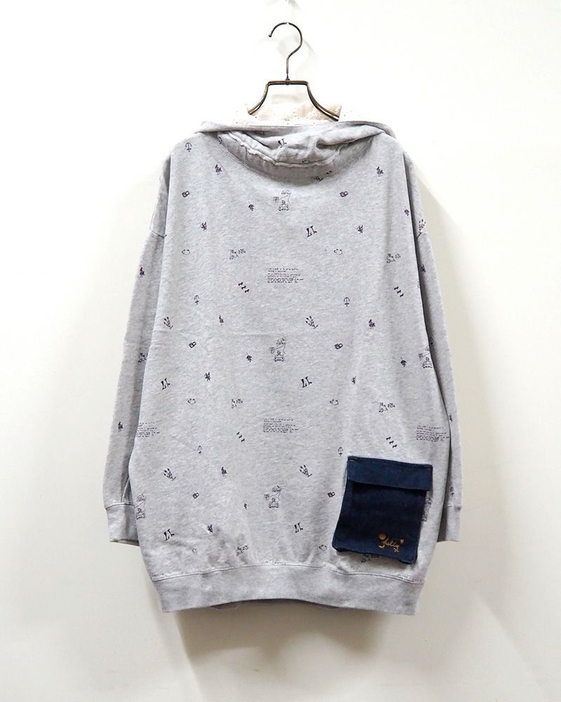 LIME.INC ライムインク ミニ裏毛落書きプルパーカー 総柄 手書き風デザイン レディース パーカー ゆったりシルエット 立体ポケット フードレース付き 5色展開