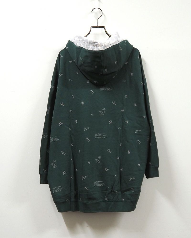 LIME.INC ライムインク ミニ裏毛落書きプルパーカー 総柄 手書き風デザイン レディース パーカー ゆったりシルエット 立体ポケット フードレース付き 5色展開