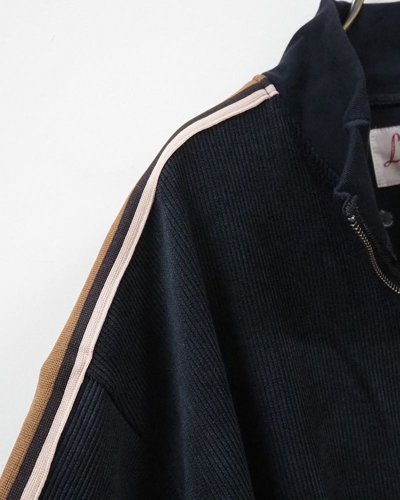 LIME.INC ニットコールハイネックZIP長袖トップス ダークグリーン／ライン袖デザインのレディース秋冬ジップブルゾン