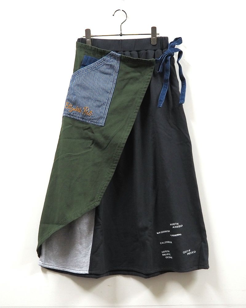 LIME.INC ラップ風レイヤードデニムスカート ストライプ配色エプロン風デザイン レディース ボトムス 大人カジュアル