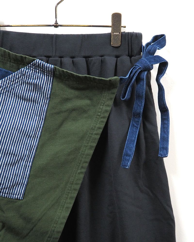 LIME.INC ラップ風レイヤードデニムスカート ストライプ配色エプロン風デザイン レディース ボトムス 大人カジュアル