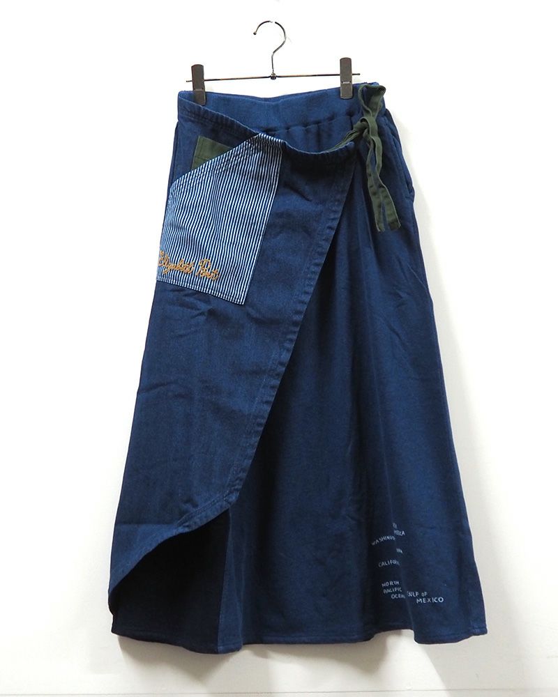 LIME.INC ラップ風レイヤードデニムスカート ストライプ配色エプロン風デザイン レディース ボトムス 大人カジュアル