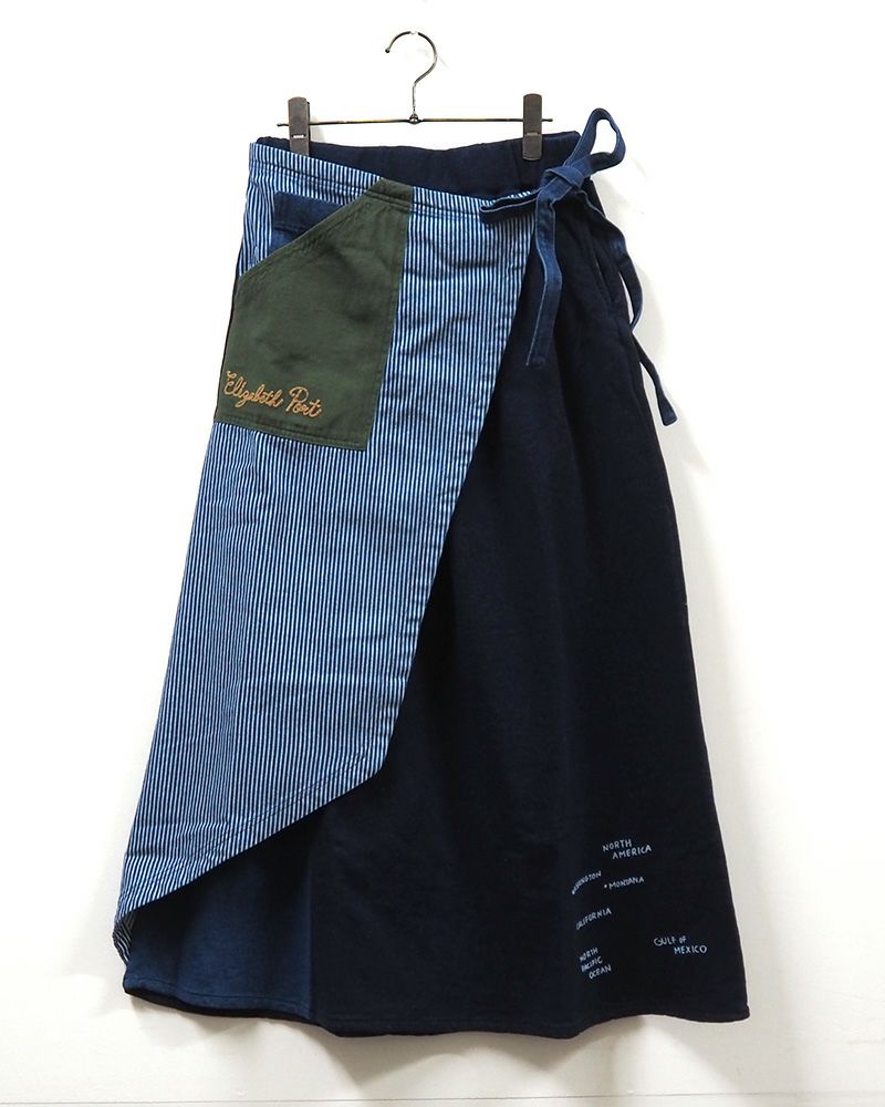 LIME.INC ラップ風レイヤードデニムスカート ストライプ配色エプロン風デザイン レディース ボトムス 大人カジュアル