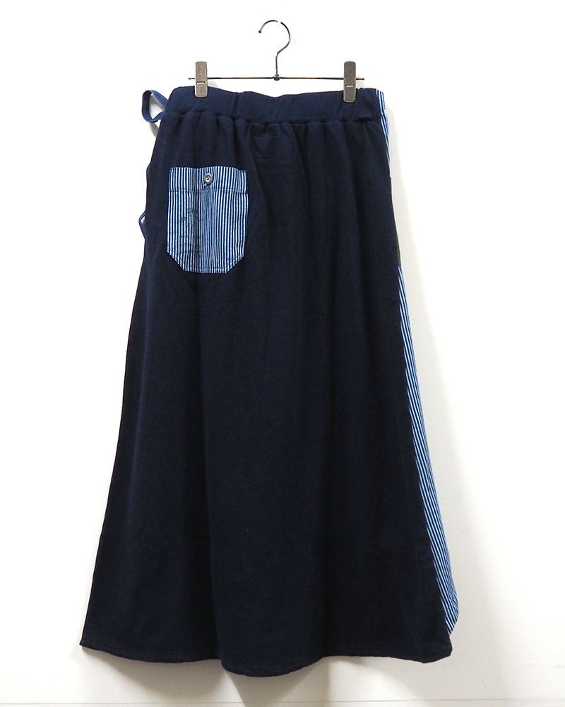 LIME.INC ラップ風レイヤードデニムスカート ストライプ配色エプロン風デザイン レディース ボトムス 大人カジュアル