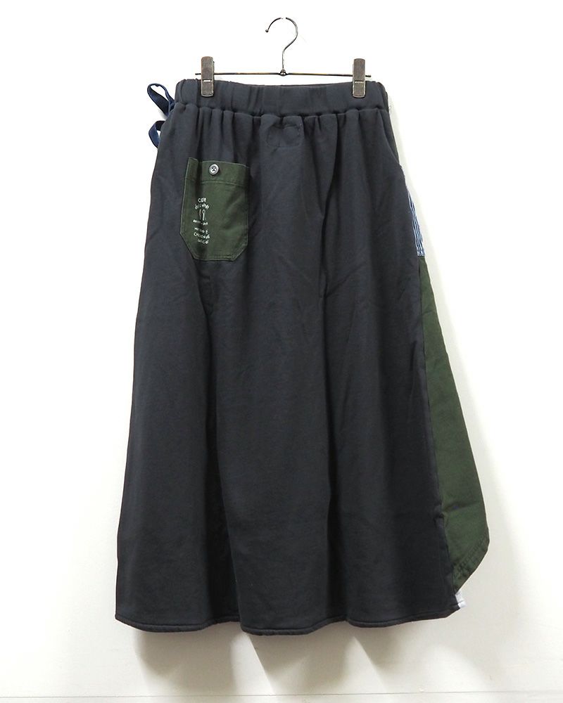 LIME.INC ラップ風レイヤードデニムスカート ストライプ配色エプロン風デザイン レディース ボトムス 大人カジュアル