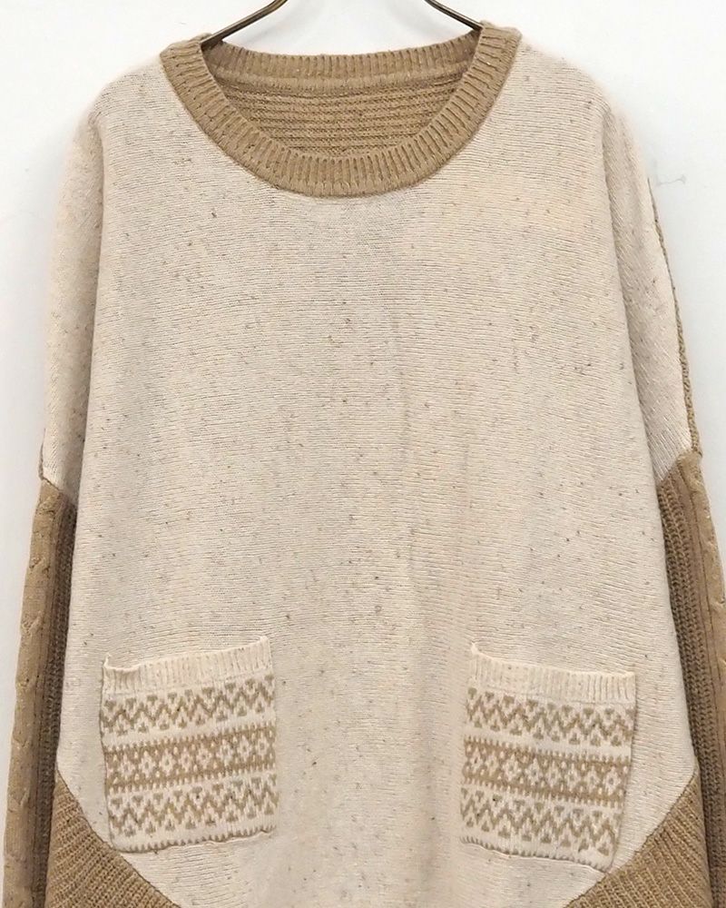 ネップジャガード柄袖リブプルオーバー