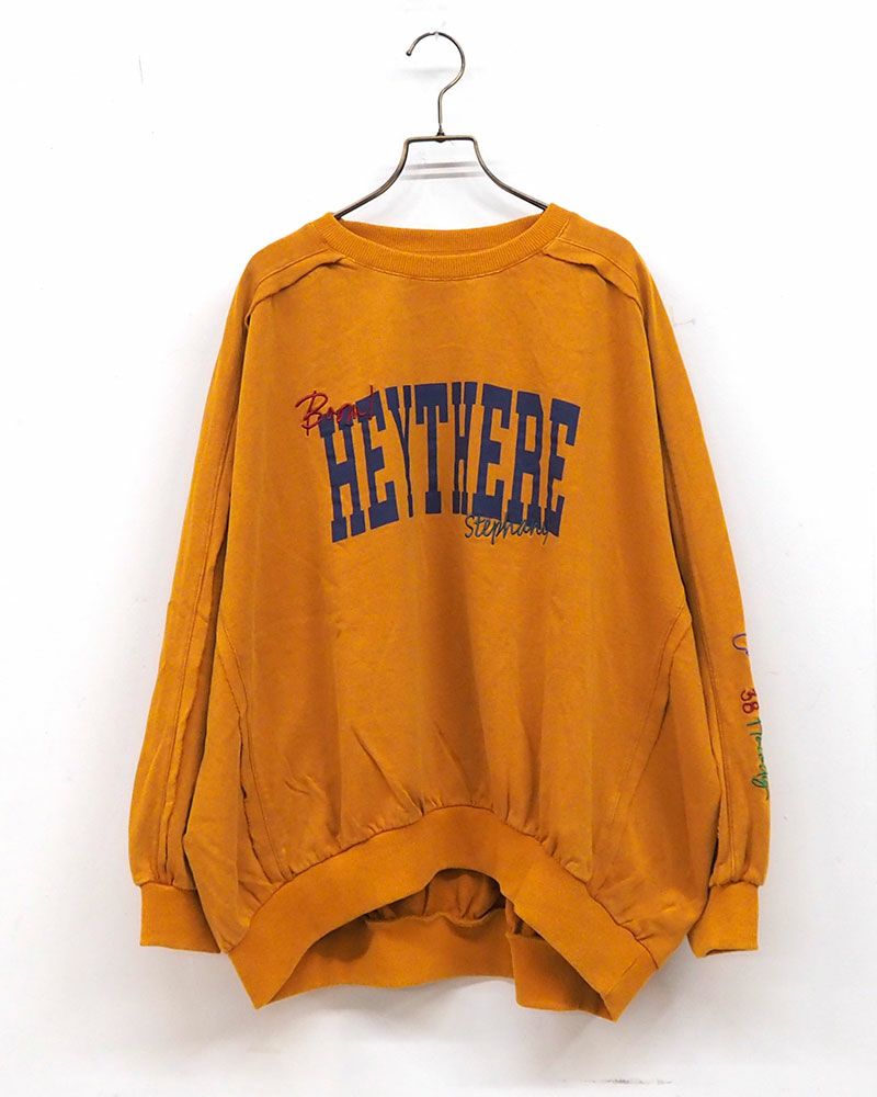 裏毛サンドウォッシュロゴプリントプルオーバー アイボリー マスタード ネイビー サンドウォッシュ加工 ロゴスウェット カレッジロゴ 秋冬トップス カジュアル 大人カジュアル