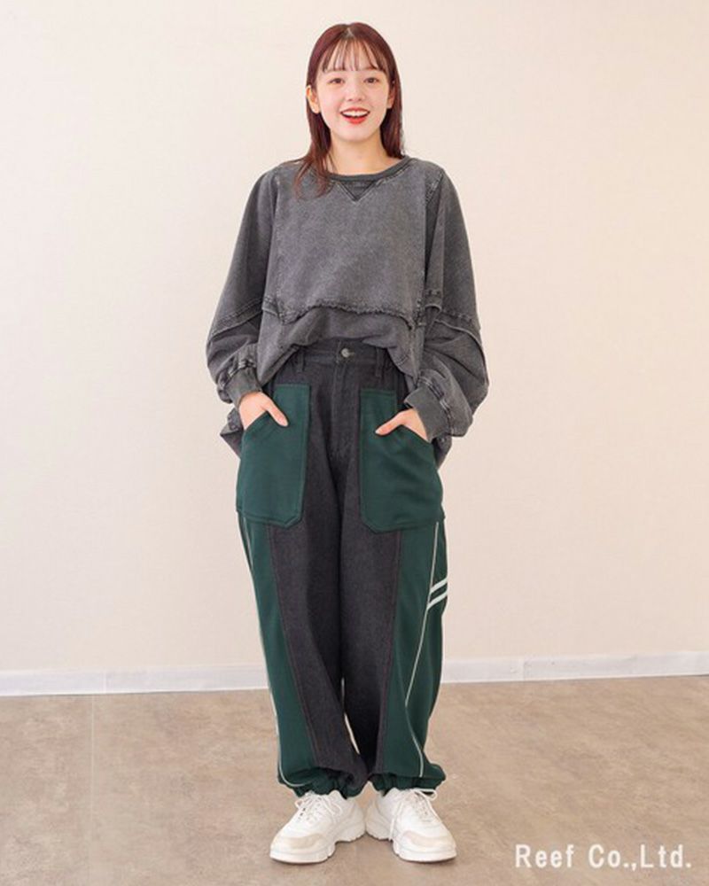ジャージMIXパイピングテープデニムパンツ | &Vogue STORE