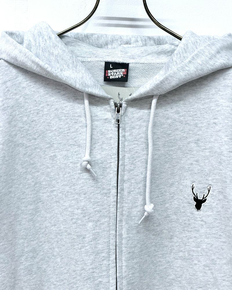 #Pokke　裏毛ケミカルZIPパーカー　長袖　フルジップ　ケミカルウォッシュ　ヴィンテージ風加工　ビッグシルエット