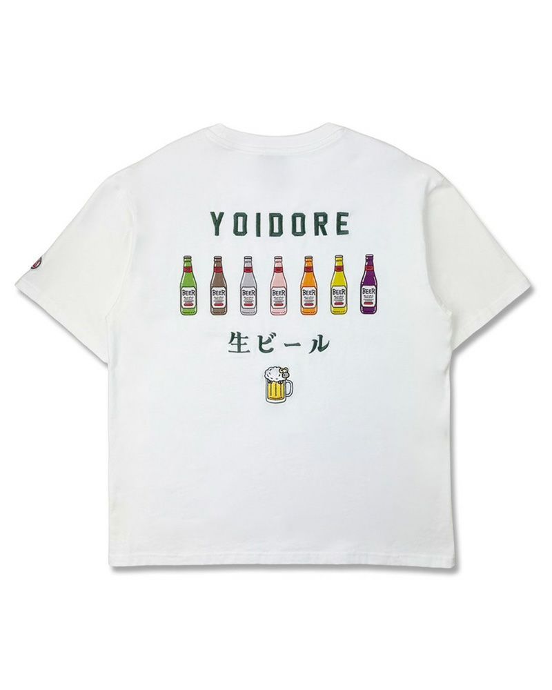 YOIDORE ビール好きTシャツ 記憶なしプリント バックビール瓶グラフィック ルーズシルエット ユニセックス